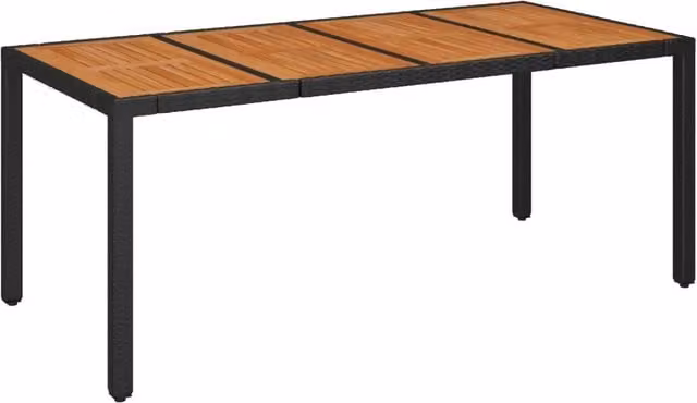 Tavolo da Giardino | Tavolino da esterno Piano in Legno Nero 190x90x75 cm Polyrattan