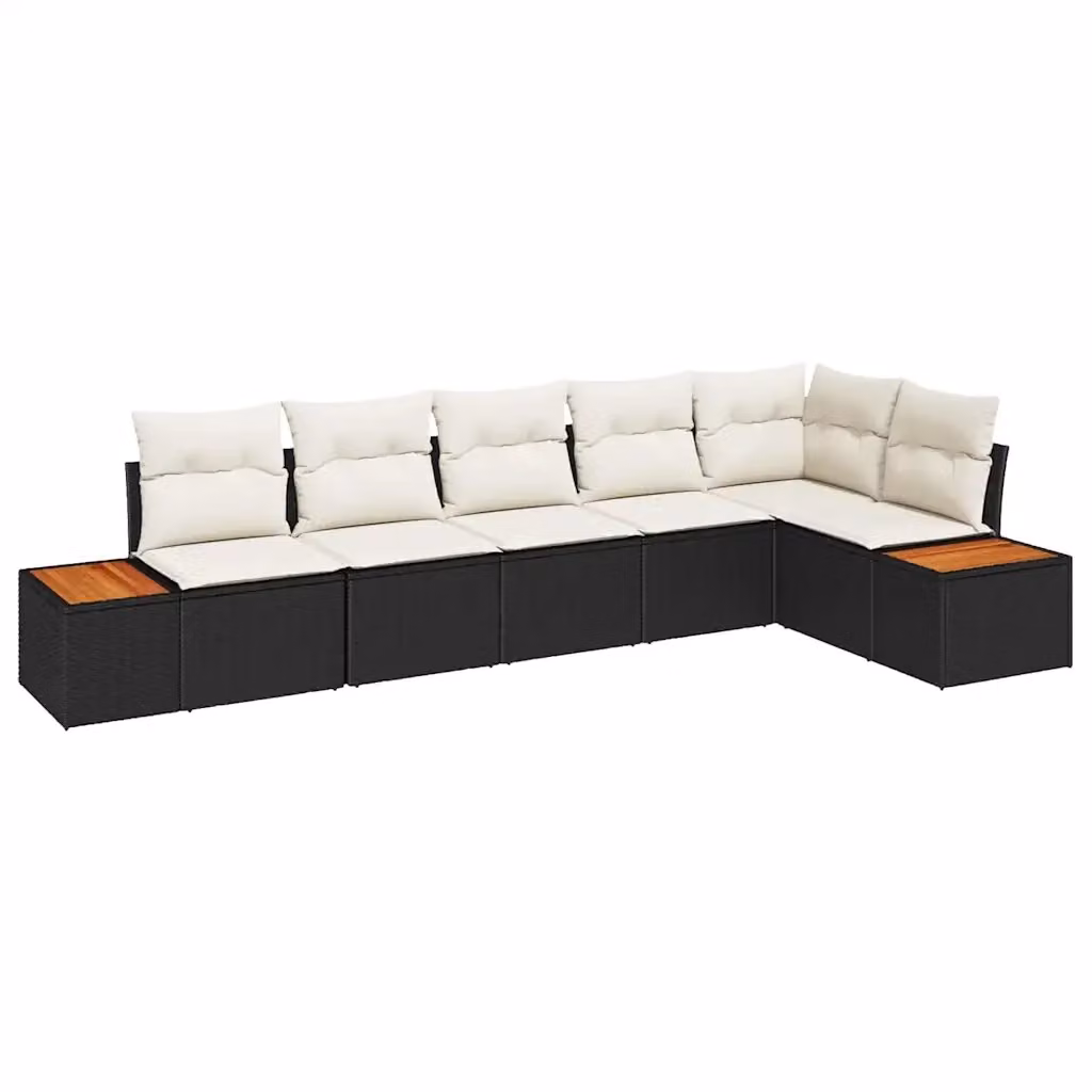 Set Divano da Giardino a L vidaXL 6 pz Nero con Cuscini e Struttura in Metallo e Legno di Acacia – 2