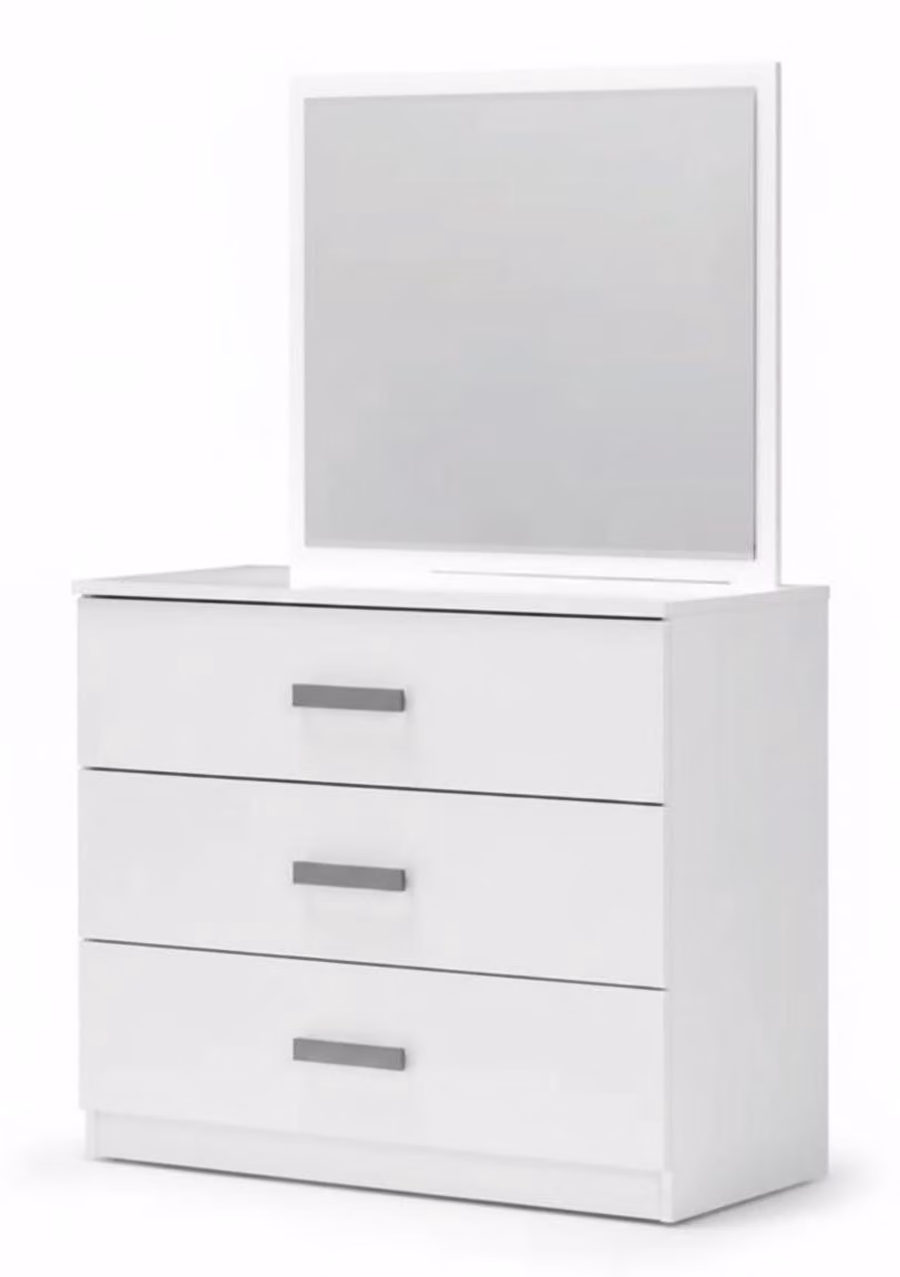 Comò da trucco moderno, dal design elegante e dotato di un comodo spazio di appoggio