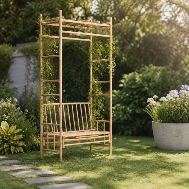Garden Bench With Pergola 116 Cm Bamboo
