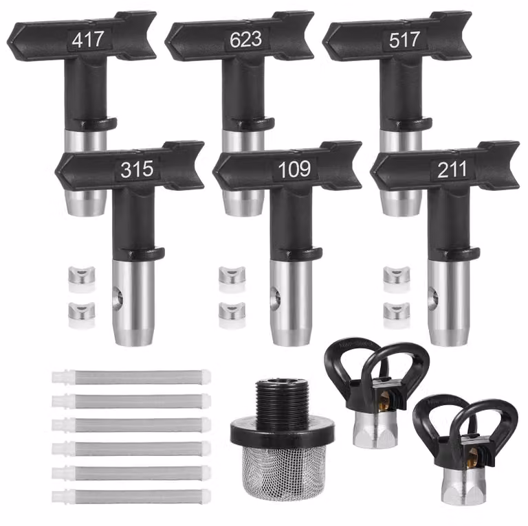 Ugello per verniciatura a spruzzo senza aria, set di 15 ugelli, 6 ugelli reversibili, 6 filtri per vernice