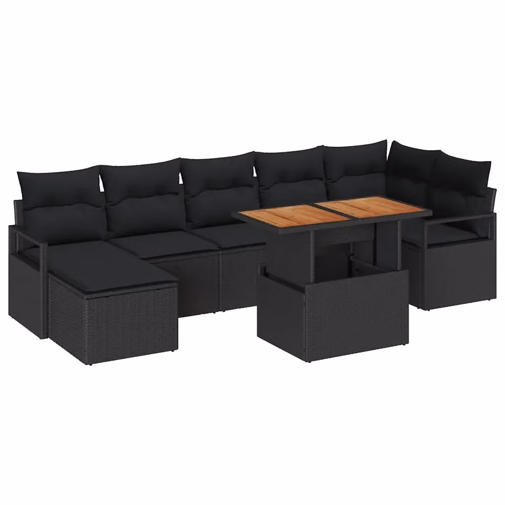 vidaXL Set Divano da Giardino Moderno 8 Pezzi in Rattan Nero con Cuscini e Contenitore per Archiviazione – 2