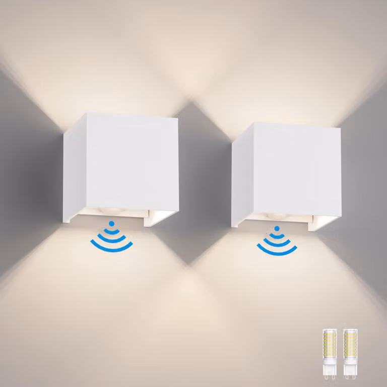 Set di 2 lampade da parete con sensore di movimento, grado di protezione IP54, lampadine LED G9, 4000K, colore bianco
