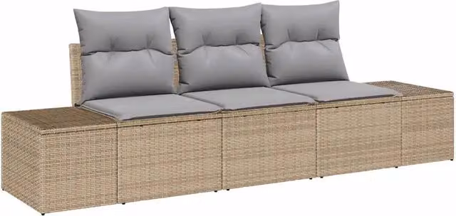 Set di divani con cuscino 3 pz | Set Salotto da Giardino Beige polyrattan