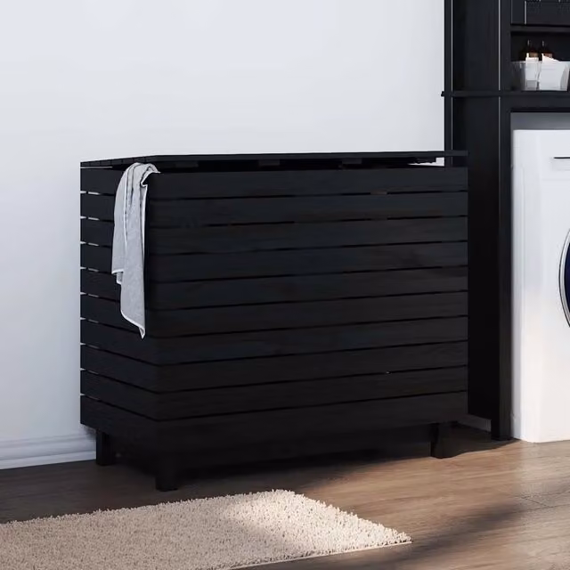 Cesto per bucato vidaXL in legno nero con coperchio, L/P/H: 88,5 x 44 x 76 cm – 1