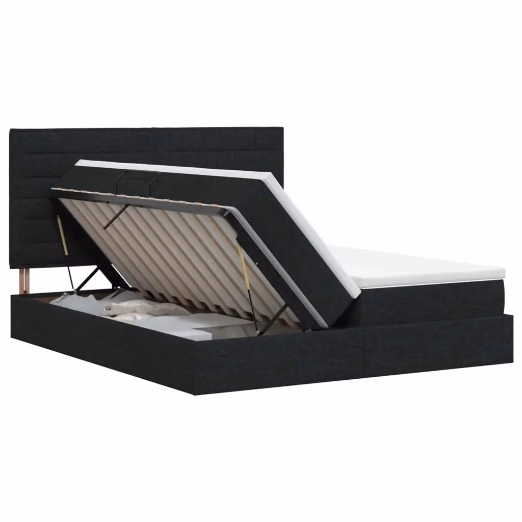 Letto con contenitore e testiera vidaXL in tessuto nero L/P/H: 180 x 200 x 140 cm – 2
