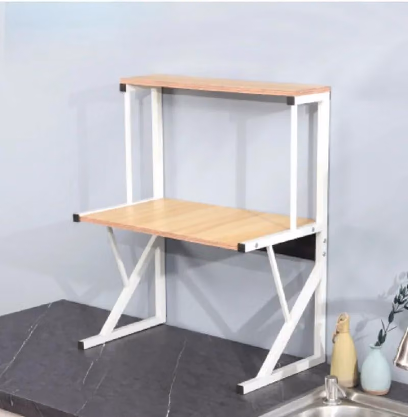 Scaffale per microonde - Scaffale portaoggetti - 2 ripiani - XL - Legno - Da appoggio su piano di lavoro - Giallo