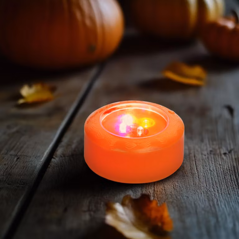 Illuminazione d'atmosfera a LED a tema Halloween - 4 LED colorati - alimentazione: 2 batterie AAA - colore: arancione - dimensioni: 77 x 35 mm