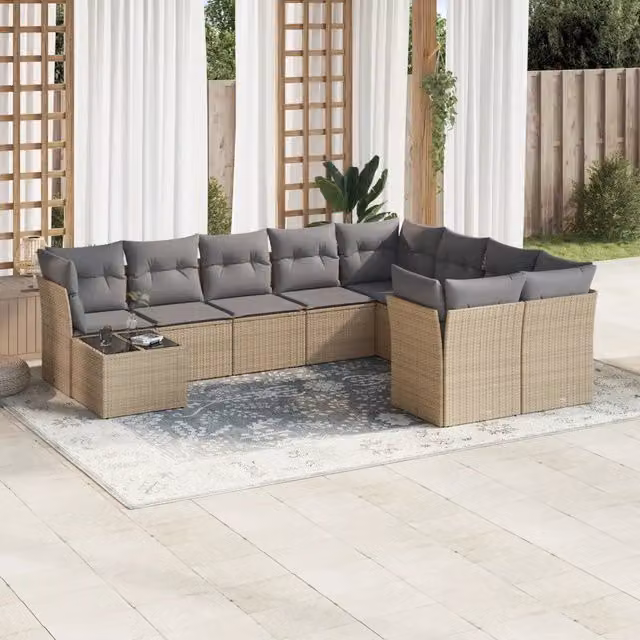 Set Divano da Giardino VIDAXL in Polyrattan con Cuscini Beige, Design Moderno a L per 10 Persone