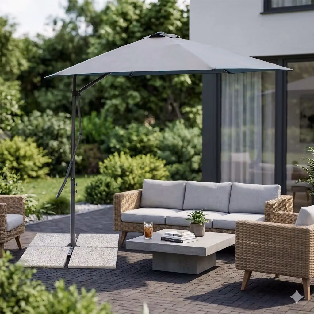 Ombrellone da Giardino Decentrato GIORDANOSHOP in Acciaio e Poliestere Grigio 3x3 m – 2