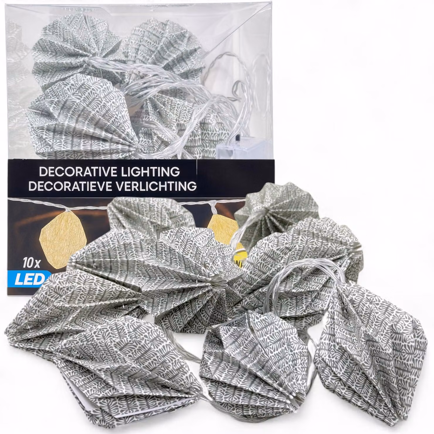 Catena luminosa boho-chic con 10 LED a luce calda, timer integrato, alimentazione a batteria, stile origami