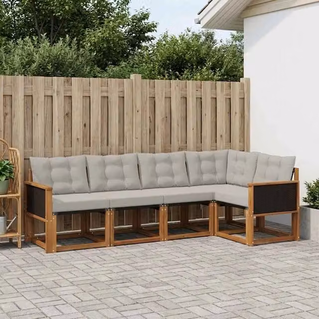 Set di divani da esterno 5 pz Naturale e Grigio Chiaro 3381943