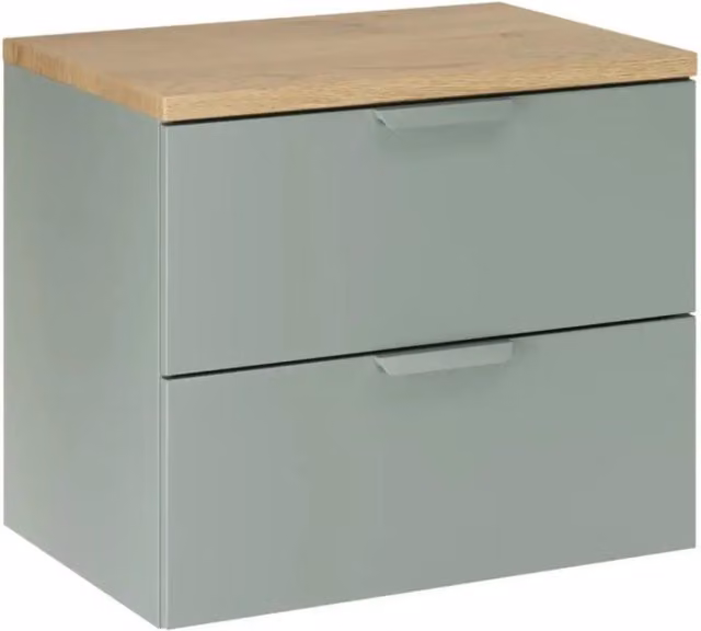 Set bagno sospeso OSTER MEUBLORAMA verde con piano effetto rovere, L: 60 cm