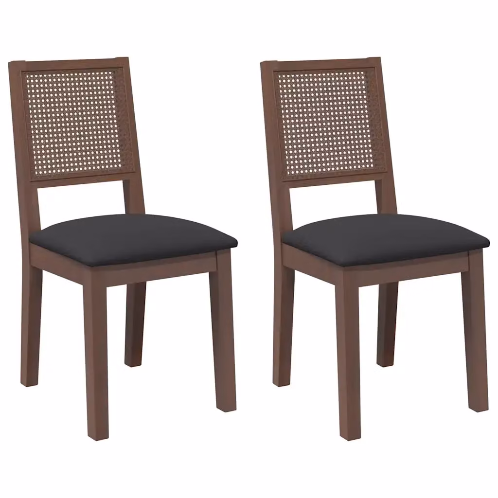 Set di 2 sedie da pranzo vidaXL in legno di Hevea marrone e nero con cuscini in tessuto – 2
