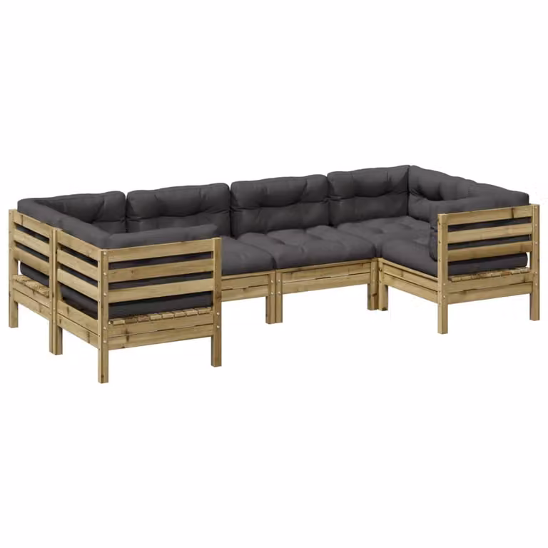 Set Divani da Giardino 6pz con Cuscini Legno Impregnato di Pino