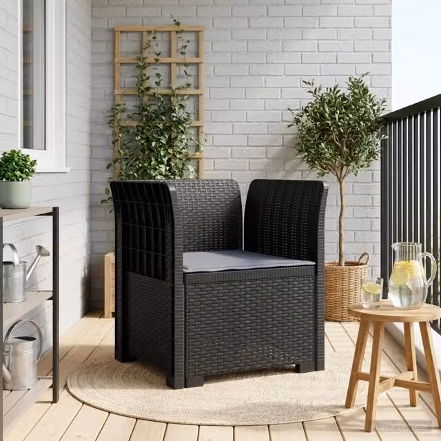 Poltrona singola moderna vidaXL in rattan effetto antracite per giardino e balcone L: 70 cm, P: 68 cm, H: 62 cm