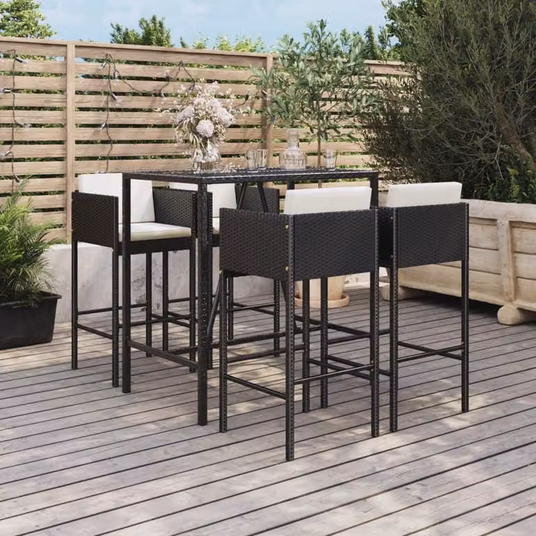 Maison Exclusive - Set da bar da giardino 5 pezzi con cuscini in polyrattan nero