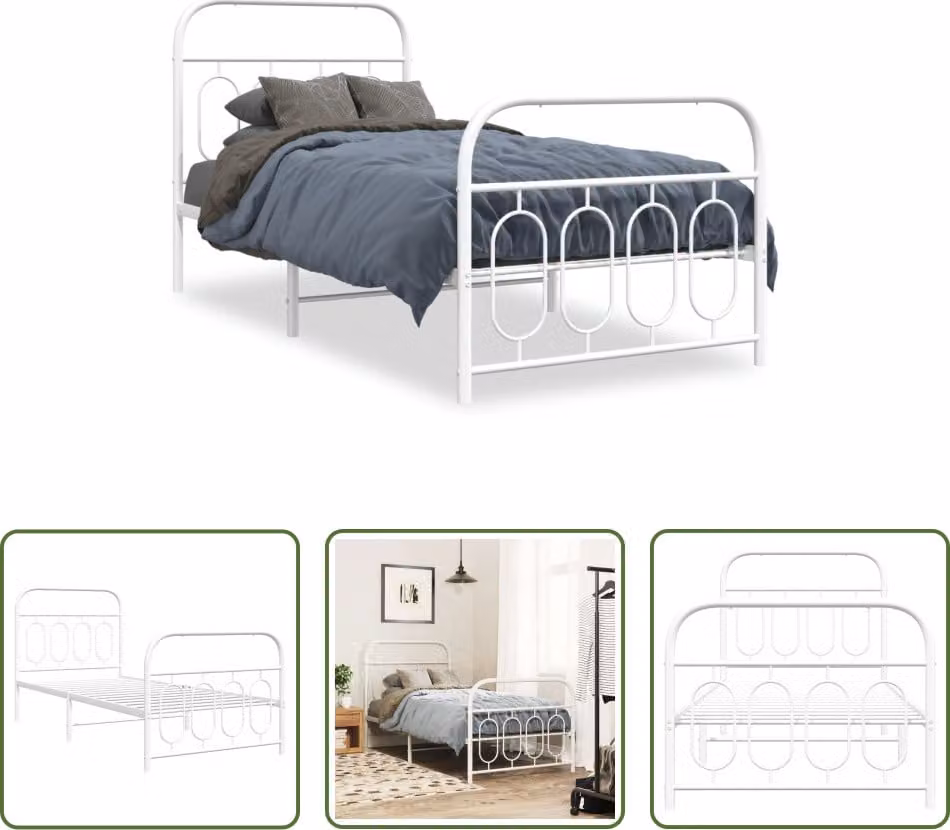 The Living Store Struttura letto con testiera e pediera in metallo bianco 80x200 cm