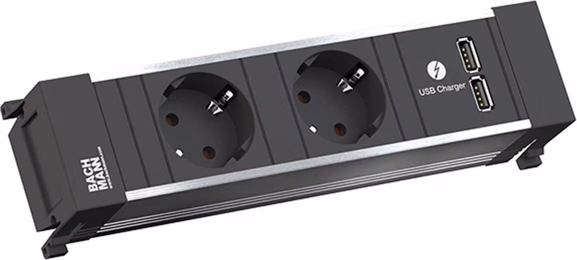 BACHMANN POWER FRAME 2xCEE7/3 USB Chargr, potenza 2,0m AEH