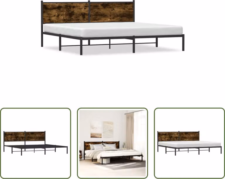 The Living Store Struttura letto con testiera in metallo rovere fumé 193x203 cm