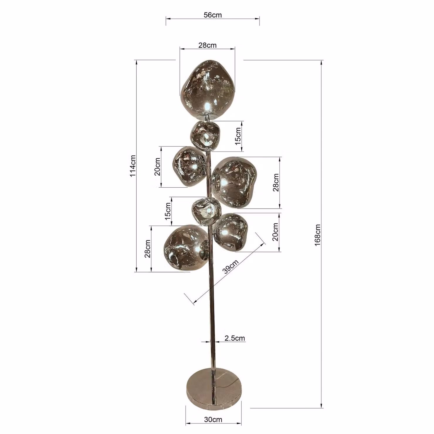 KARE Lampada da terra Burbuja, Alluminio / Grigio / Zincato, Soggiorno / Sala da pranzo, Vetro, Moderno, Lampada da terra