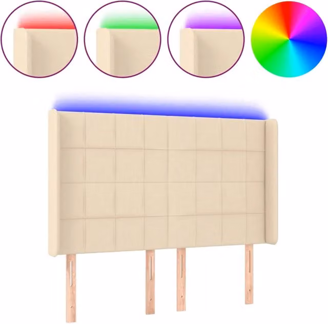 Testiera | Testata a LED Crema 147x16x118/128 cm in Tessuto