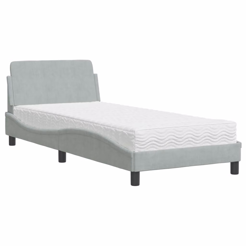 Letto con Materasso Dover Grigio Chiaro 90x190 cm in Velluto