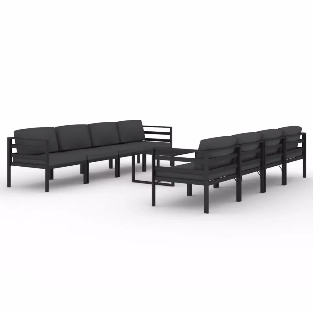 Set di Divani da Giardino vidaXL 9 Pezzi con Cuscini in Alluminio Antracite e Tavolino da Esterno Moderno a Forma di U – 2