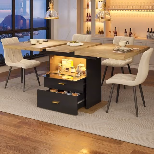 Tavolo da Pranzo Allungabile Minimal con LED Marrone per 6 Persone L: 110/140 cm, P: 80 cm, H: 75 cm