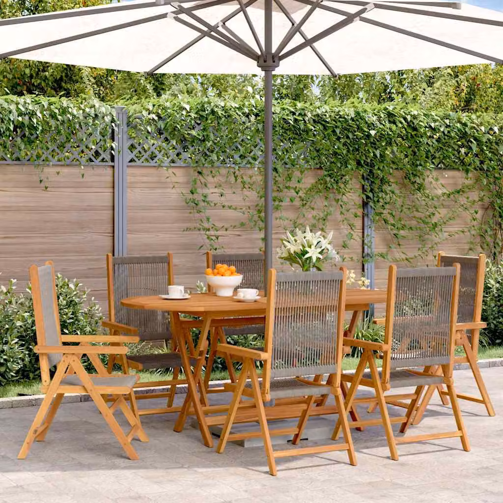 Set di 6 sedie pieghevoli reclinabili vidaXL in legno di acacia oliato e tessuto textilene, colore grigio – 1