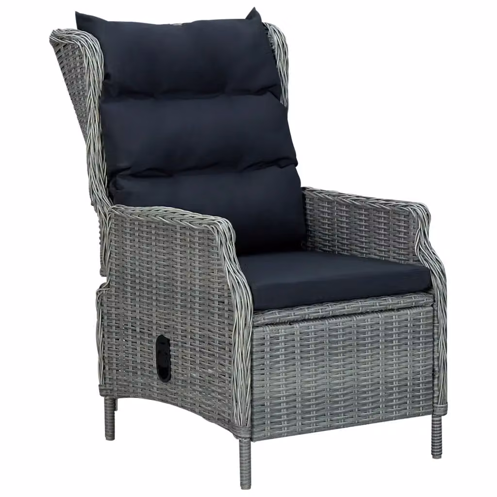 Set Pranzo da Giardino vidaXL in Polyrattan e Legno di Acacia con Cuscini, 9 Pezzi, Grigio e Nero – 2