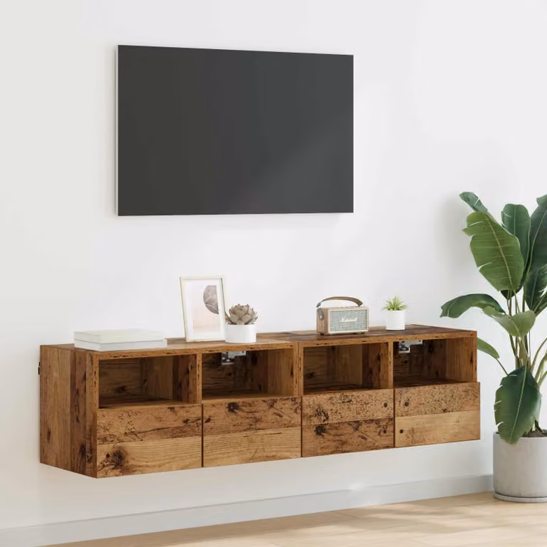 Set di 2 mobiletti TV da parete vidaXL in legno marrone effetto legno vecchio, design moderno con scomparti multimediali, L: 60 cm, P: 30 cm, H: 30 cm