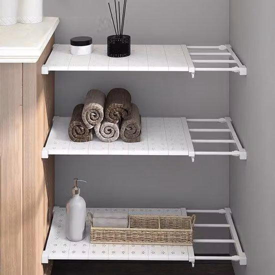 Ibenzoa® Ripiano regolabile ed estensibile da 38–60 cm (35 cm) – acciaio inossidabile ad alto contenuto di carbonio e ABS, montaggio semplice senza foratura, ideale per armadi, cucina e bagno
