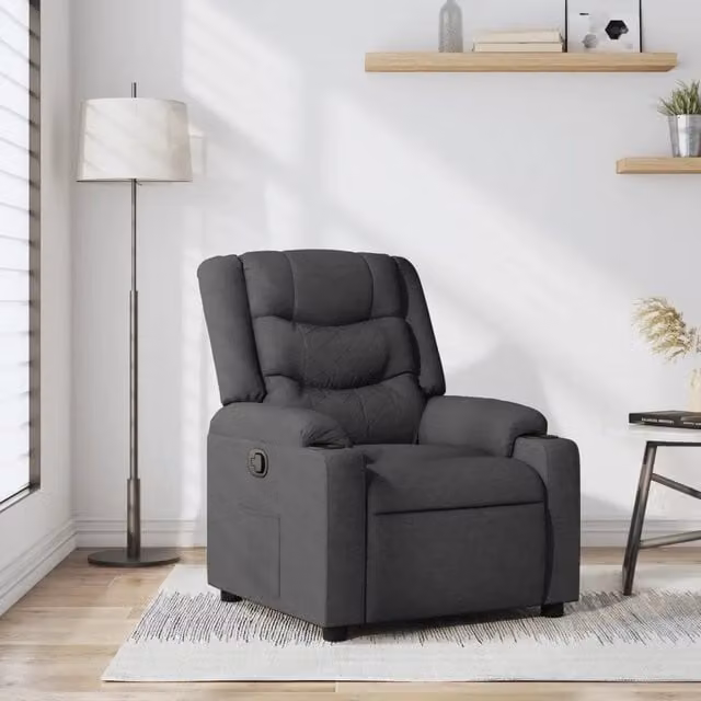 Poltrona Reclinabile Relax vidaXL in Tessuto Grigio con Braccioli e Leva Manuale