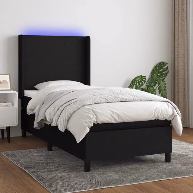 Letto Ibrido con Materasso vidaXL in Tessuto con Illuminazione LED e Porta USB, L/P/H: 80 x 200 x 50 cm, Nero e Bianco