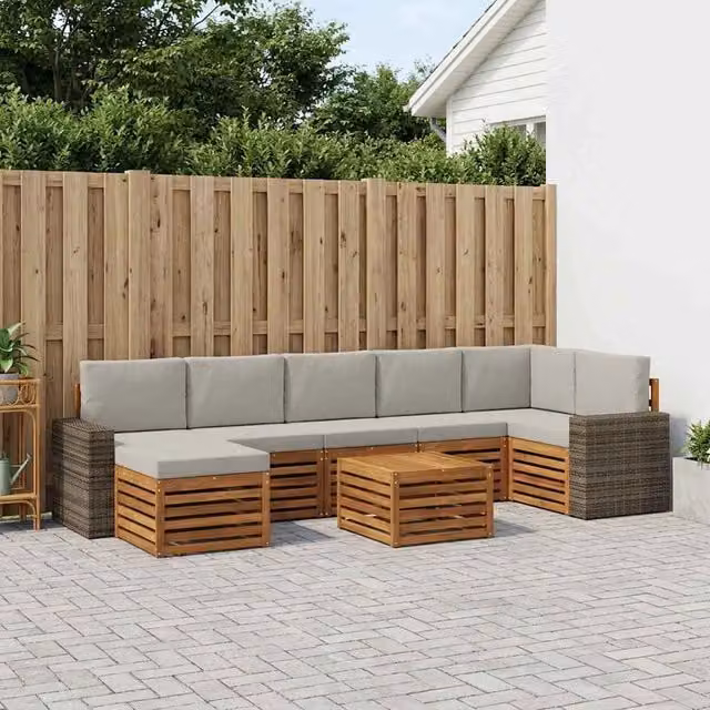 Set di divani da esterno vidaXL 8 pezzi in legno di acacia con cuscini beige e grigio chiaro – 1