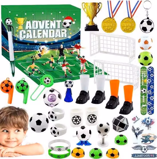 Calendario dell'Avvento Happyment 2024 - Calcio - Bambini - Sportivo - 24 sorprese - Regalo di Natale