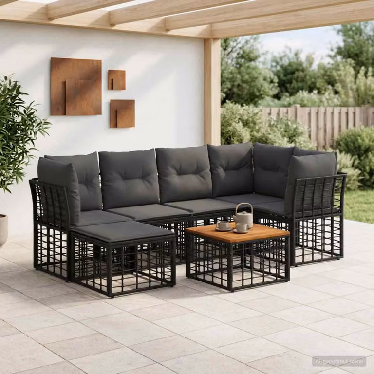 Maison Exclusive - Set da esterno per divano, 7 pezzi, nero e grigio scuro, in poliestere