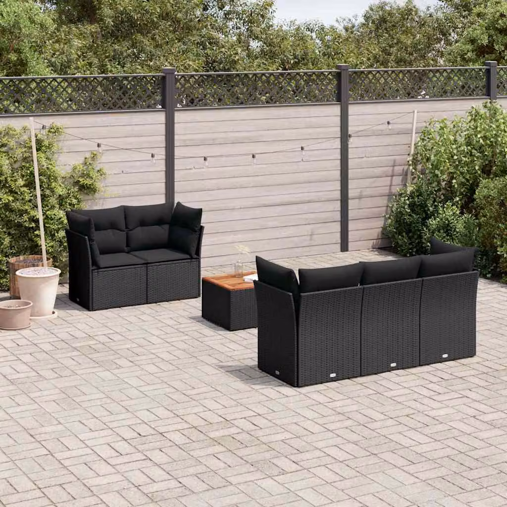 Set Divano da Giardino vidaXL 6 pz in Polyrattan Nero con Cuscini e Tavolino da Caffè – 1