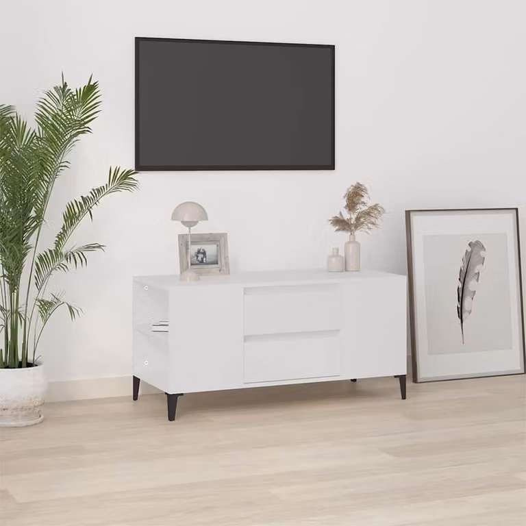 vidaXL Mobile Porta TV Bianco in Legno e Metallo con Ruote L: 102 cm, P: 44,5 cm, H: 50 cm