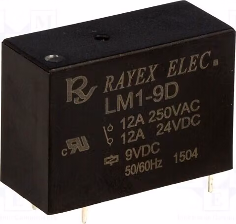 1 relè: elettromagnetico, 12A/250VAC, bobina: 9VDC, mini LM1-9D