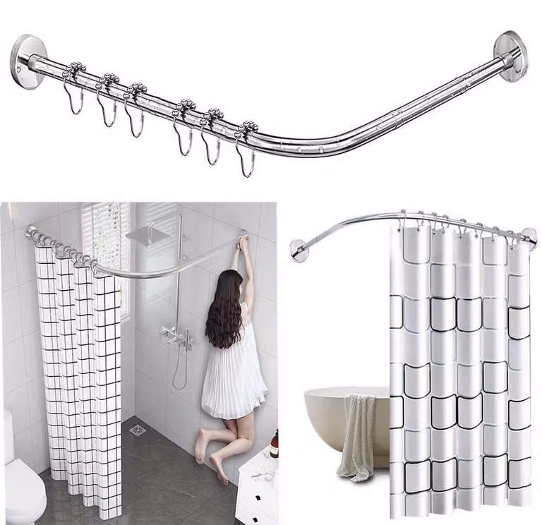 Omgoods - Barra angolare per tenda da doccia in acciaio inossidabile, senza necessità di foratura, 90-130 cm