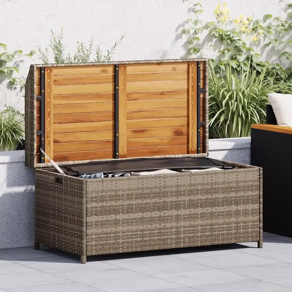 Panchina da Giardino con Contenitore Portaoggetti in Polyrattan e Legno di Acacia Grigio e Marrone L: 100 cm, P: 50 cm, H: 52 cm – 2