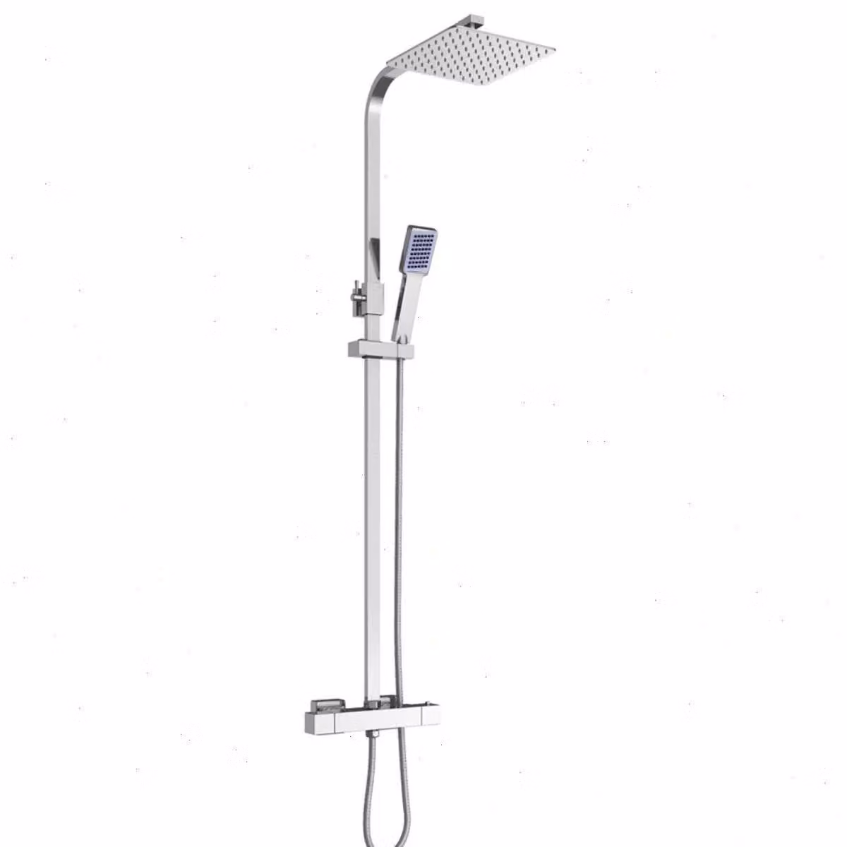 Set doccia a pioggia - Sistema doccia termostatico - Soffione quadrato da 40 cm - Doccetta - Regolabile in altezza da 82 a 110 cm - Montaggio a parete - Argento