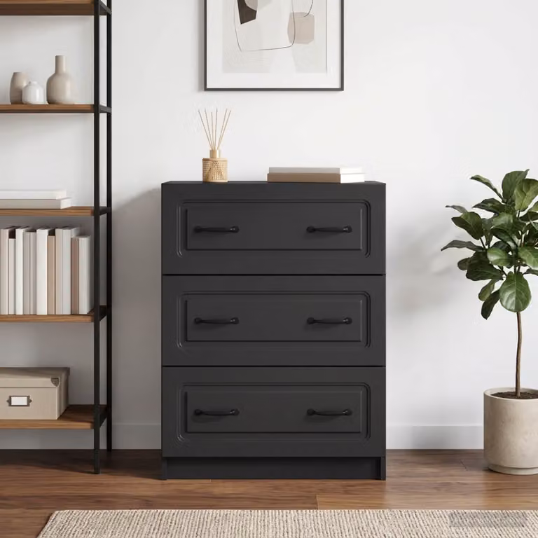 Carrello mobile con cassetti vidaXL in legno MDF nero lucido L/P/H: 66 x 34,5 x 87 cm