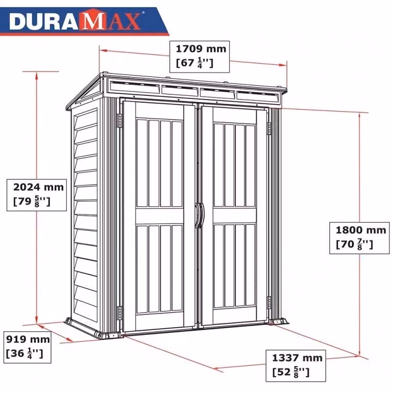 Casetta da giardino Duramax Pent Plus in PVC e acciaio zincato grigio con doppia porta, finestra e serratura, L/P/H: 92 x 171 x 202 cm – 2