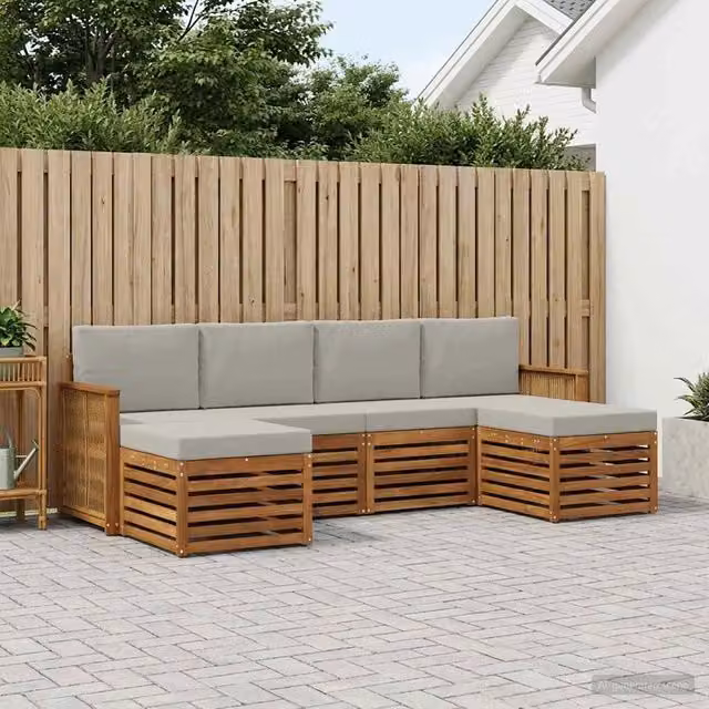 Set di divani da esterno 5 pz Naturale e Grigio Chiaro 3384687