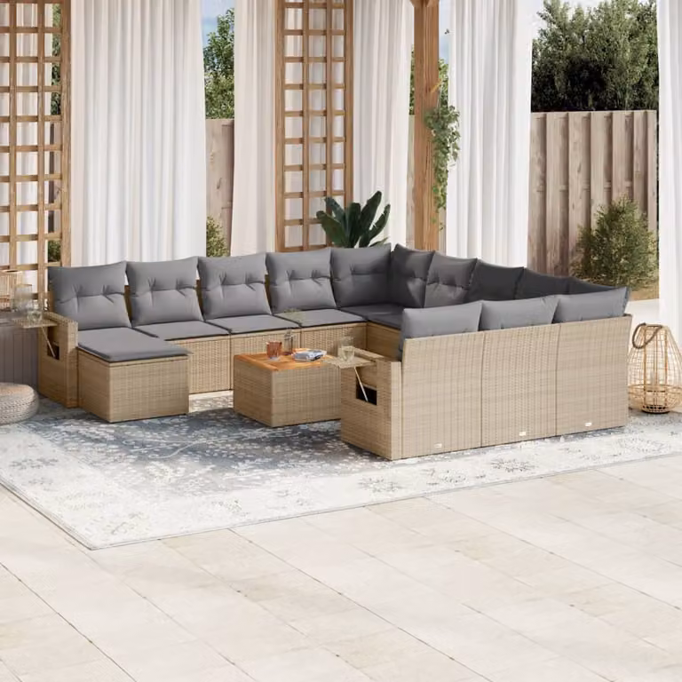 vidaXL Set Divano da Giardino 13 pz in Polyrattan con Cuscini Beige e Grigio per Esterno