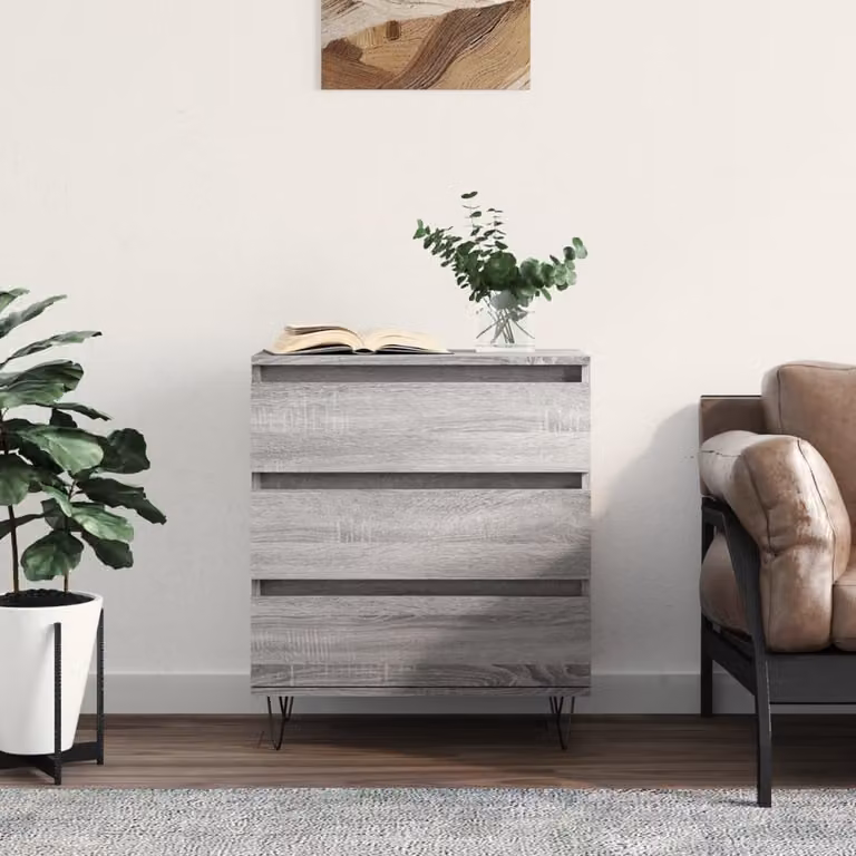 Credenza moderna vidaXL in legno multistrato e metallo, colore Grigio Sonoma, L 60 cm x P 35 cm x H 70 cm