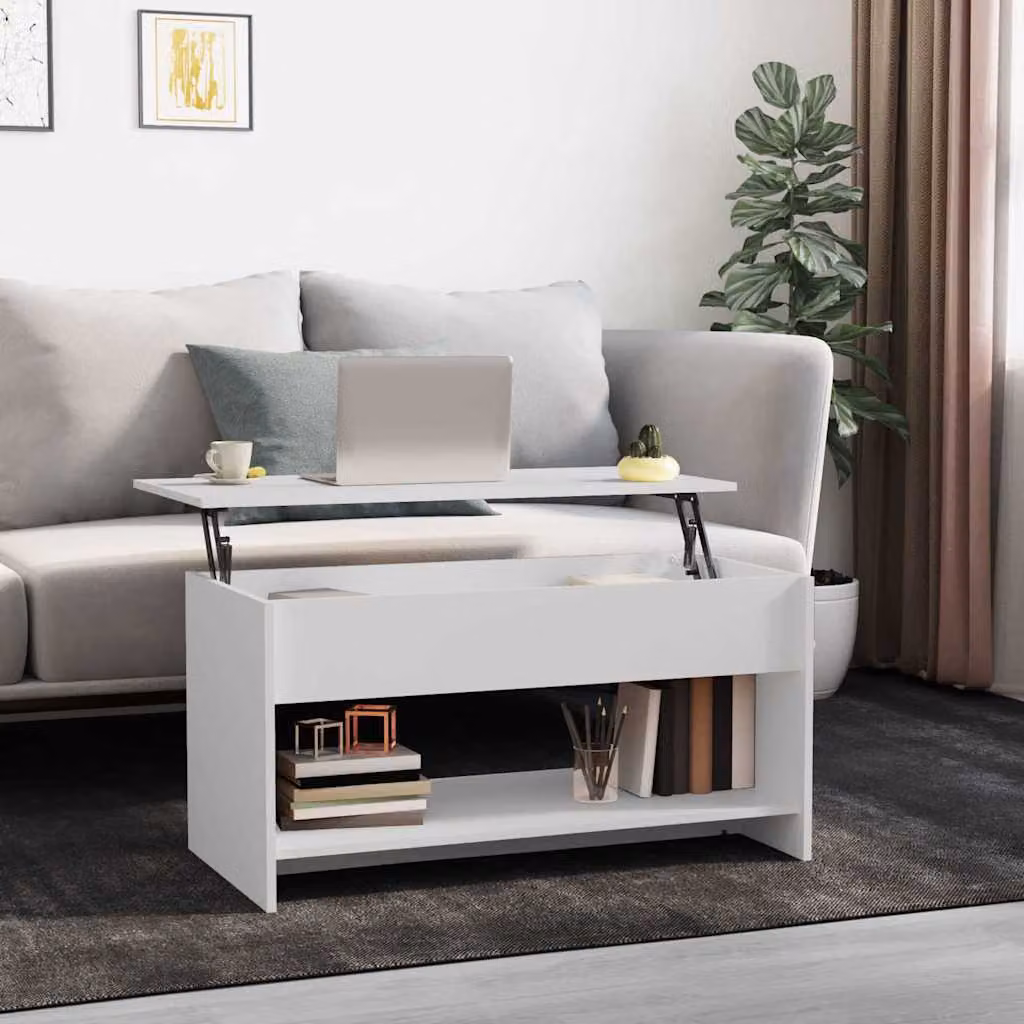 vidaXL Tavolino da Salotto Moderno Bianco in Legno Multistrato L: 102 cm, P: 50 cm, H: 52,5 cm